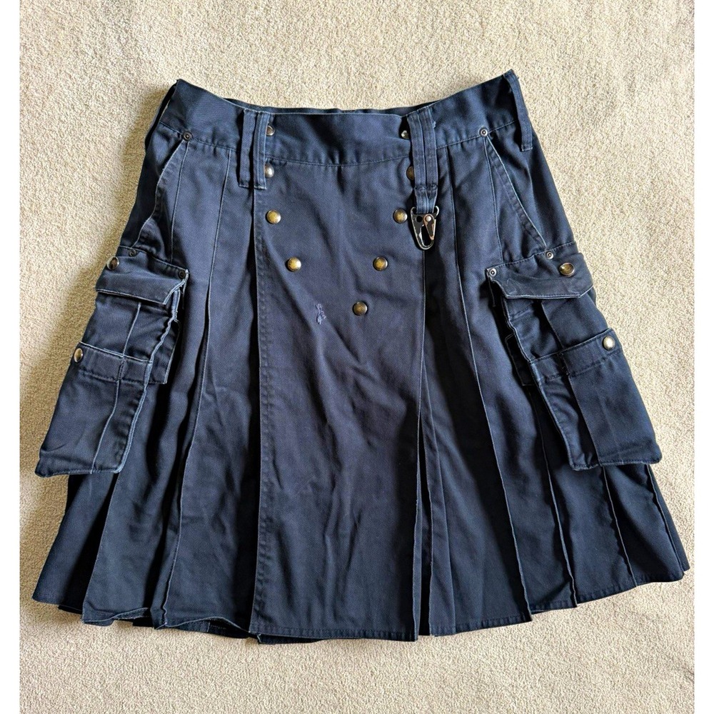 Utilikilts Utility Kilt Mens 32 Black Cargo Pleated Made USA Size 34 Workwear
